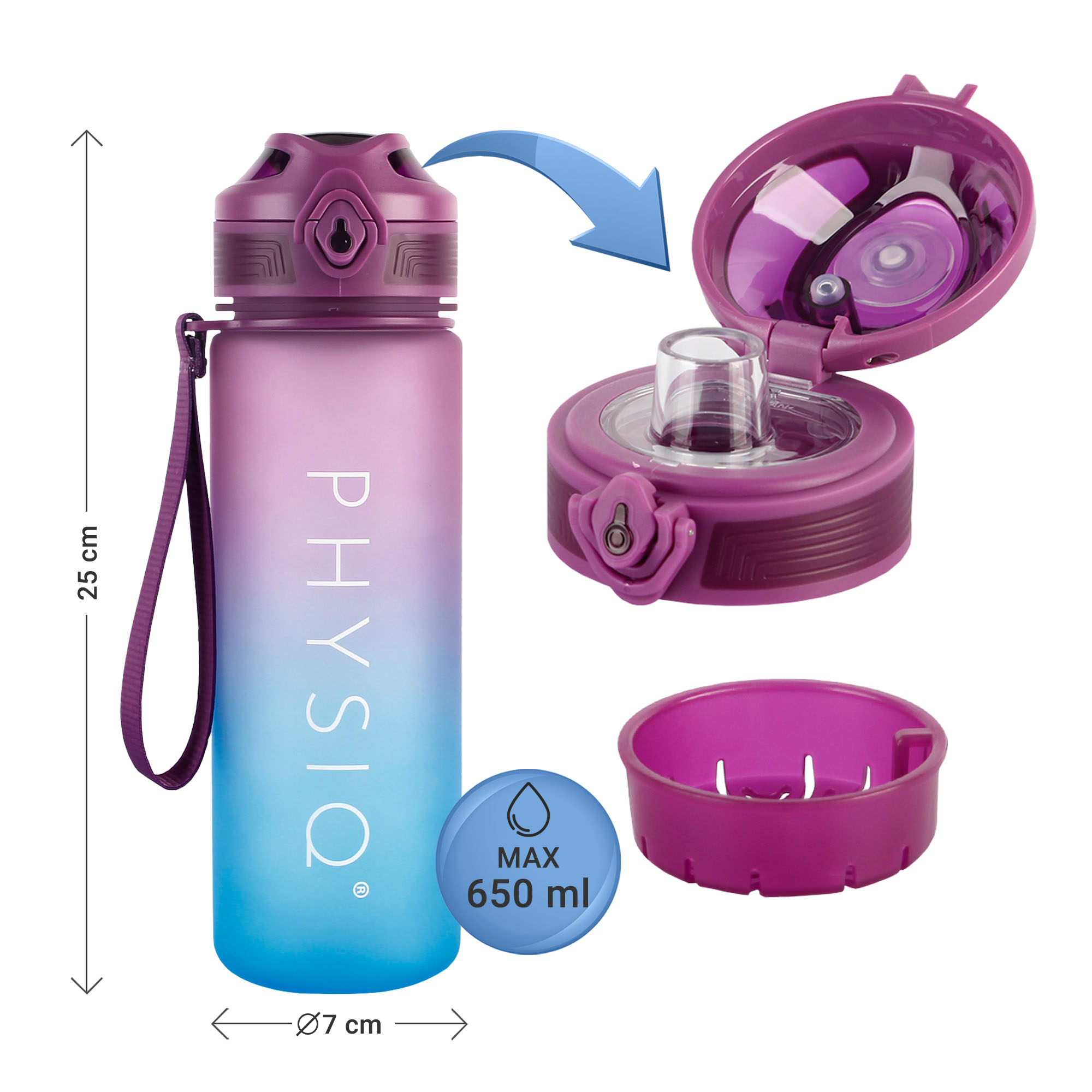 Butelka dla dzieci różowa 650 ml z filtrem na owoce szczelna