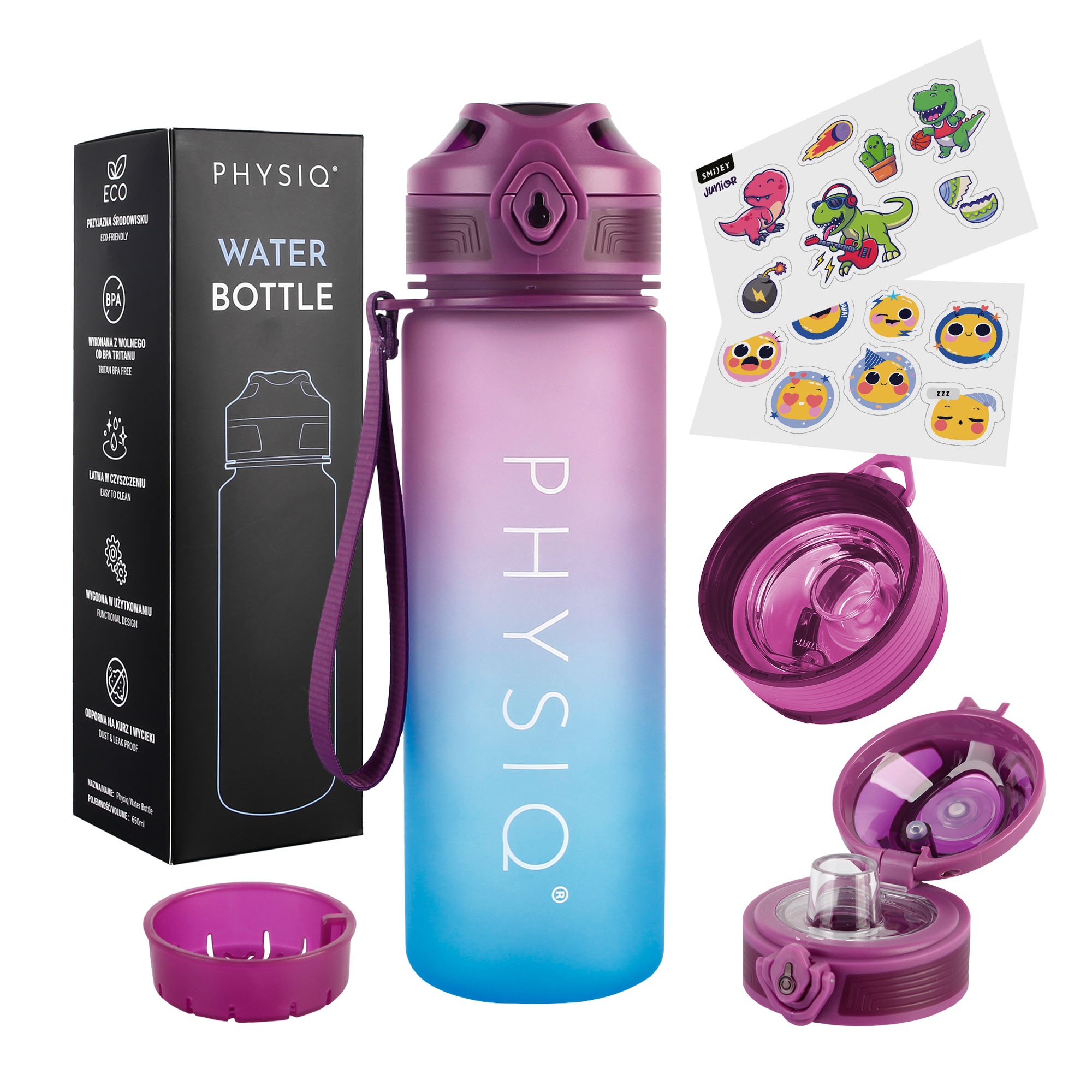 Butelka dla dzieci różowa 650 ml z naklejkami